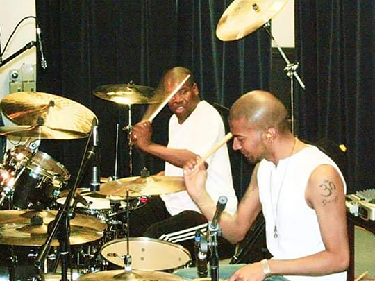 Playing double drums on tour with John Blackwell